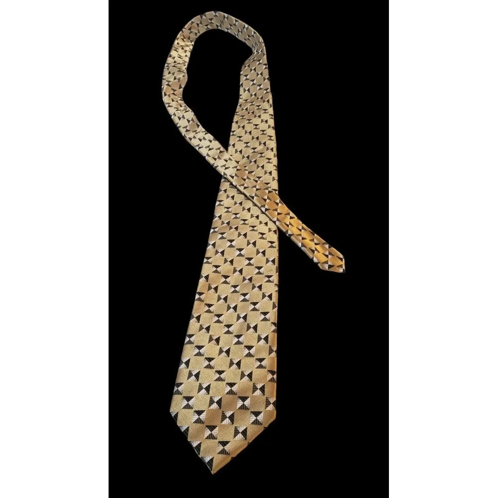 Alexander Julian Colours‎ Mens Gold, Black, Silver Geometric Polyester Neck Tie